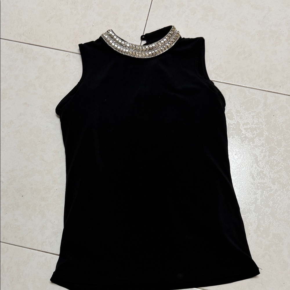 Moa Moa Black Sleeveless Tank with Jeweled Collar